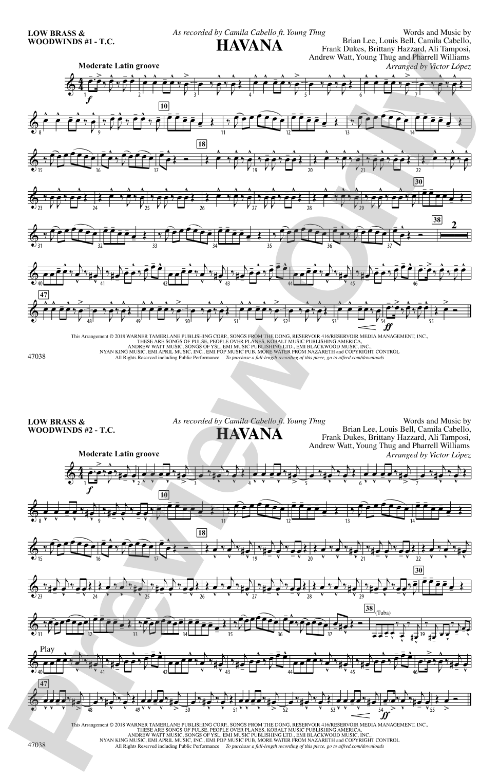 Havana: Low Brass & Woodwinds #1 - Treble Clef