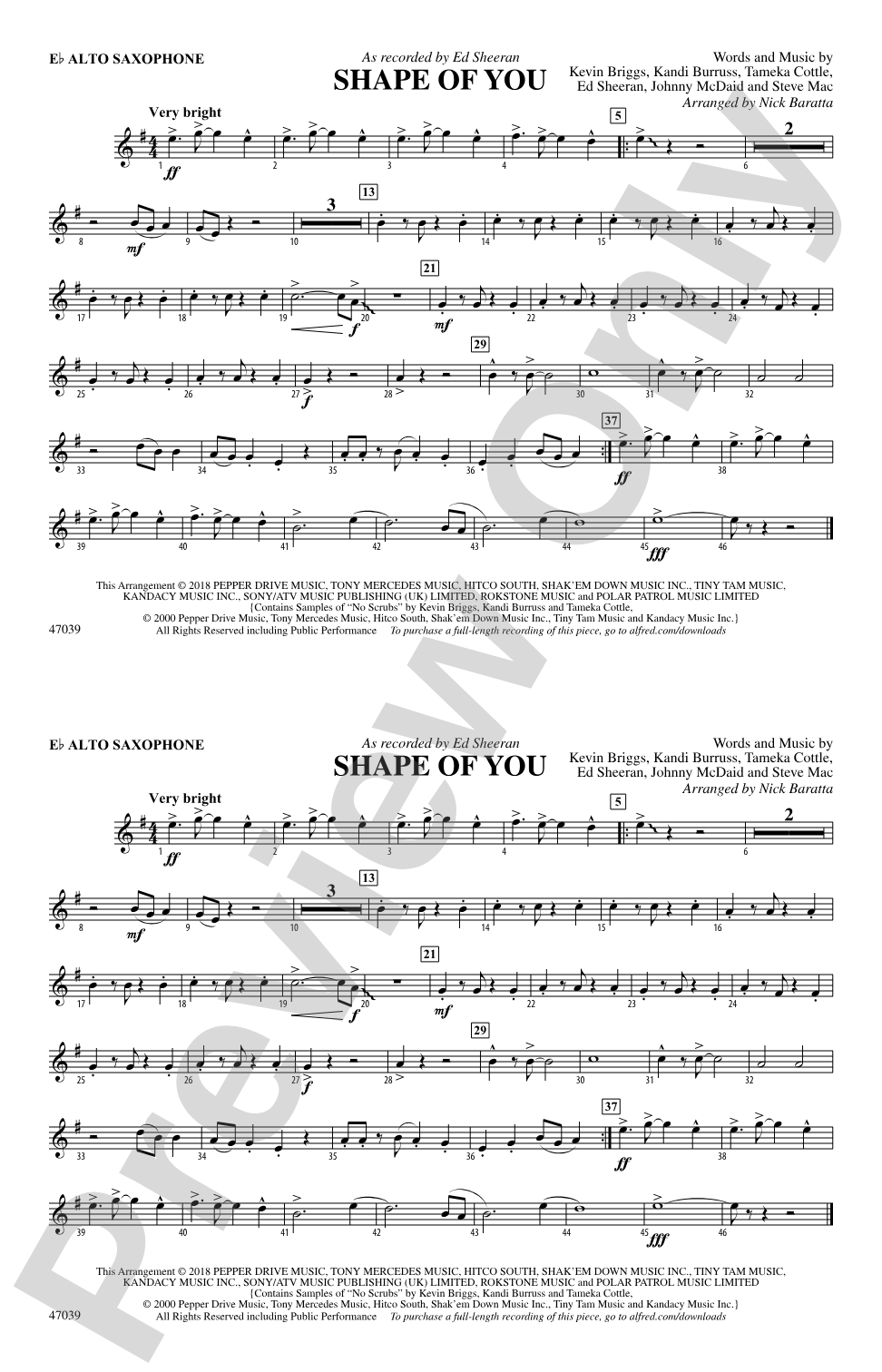 Shape of You: E-flat Alto Saxophone