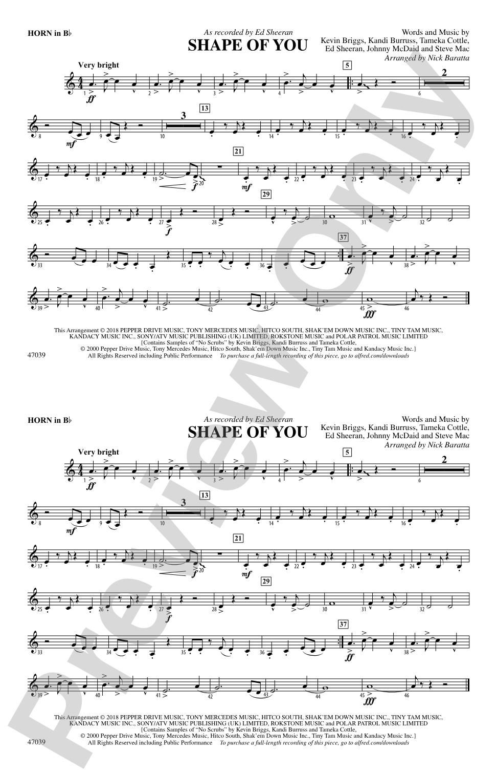 Shape of You: Horn in B flat