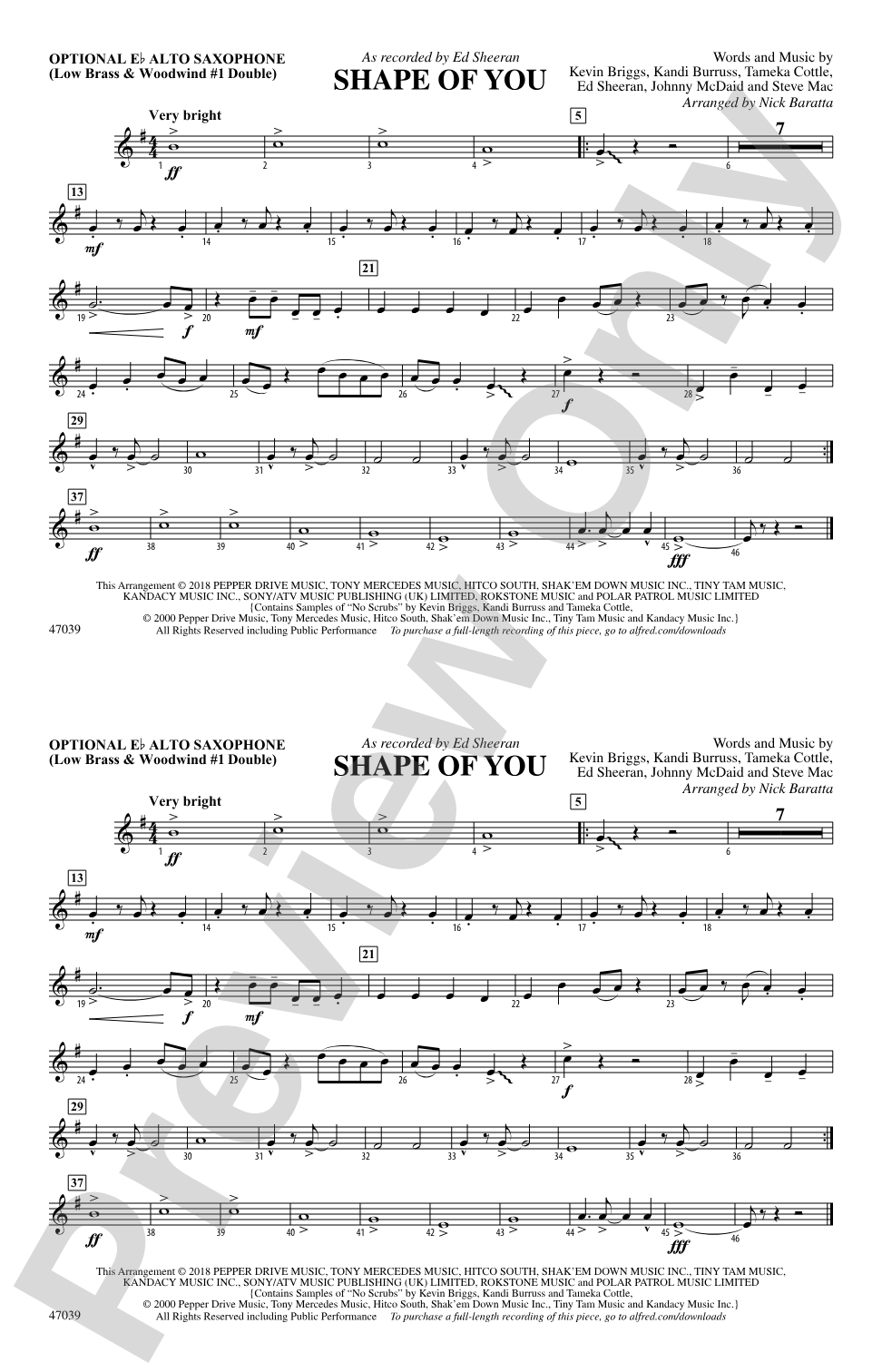 Shape of You: Optional Alto Sax