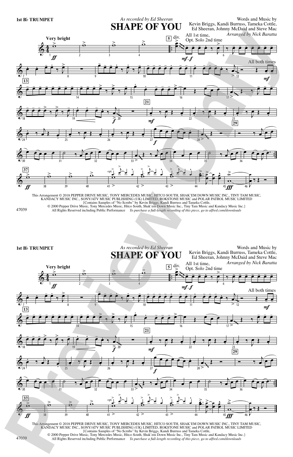Shape of You: 1st B-flat Trumpet