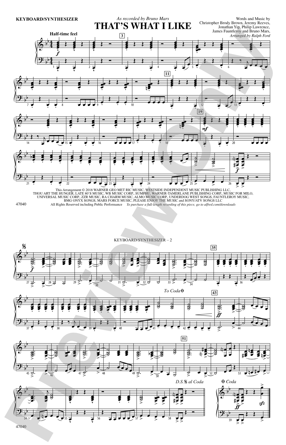 That's What I Like: Piano Accompaniment