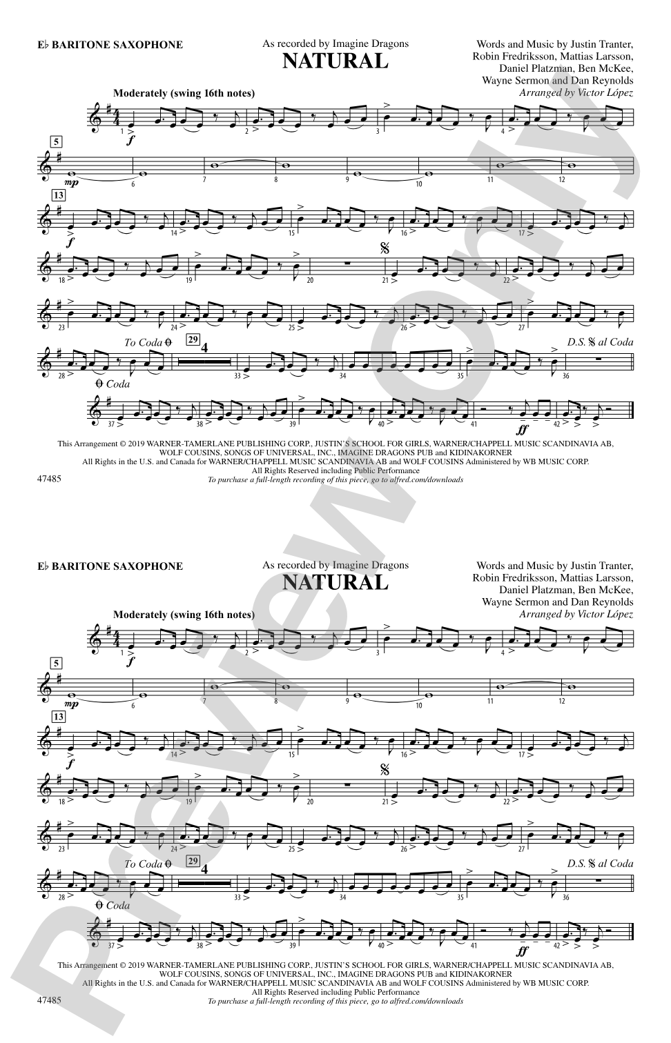 Natural: E-flat Baritone Saxophone