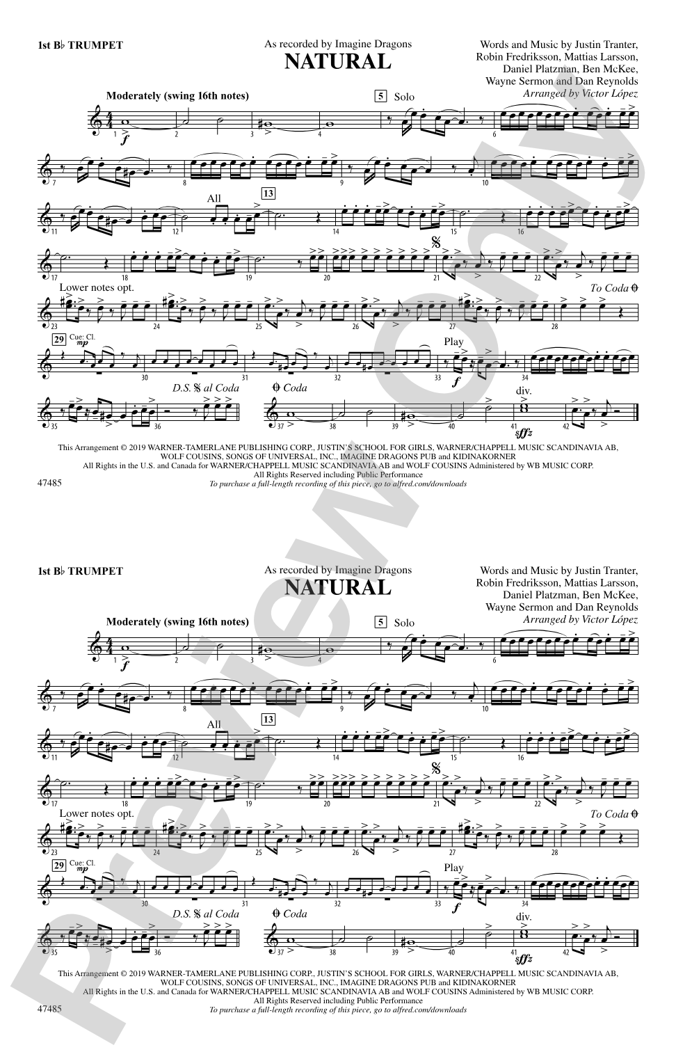 Natural: 1st B-flat Trumpet