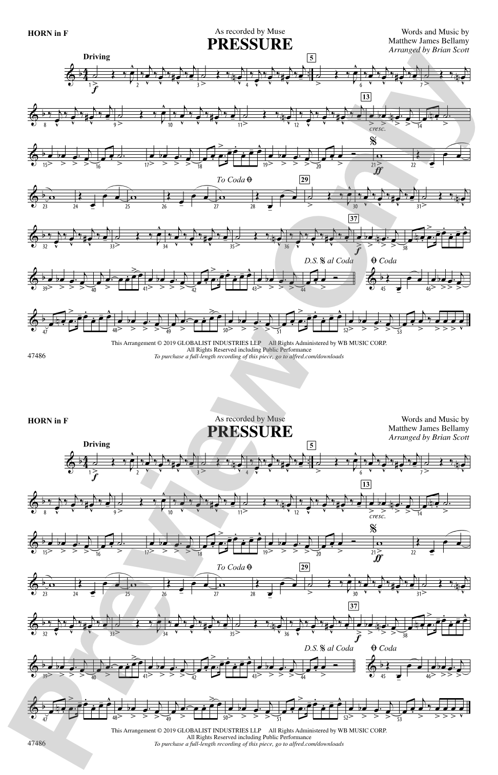 Pressure: 1st F Horn