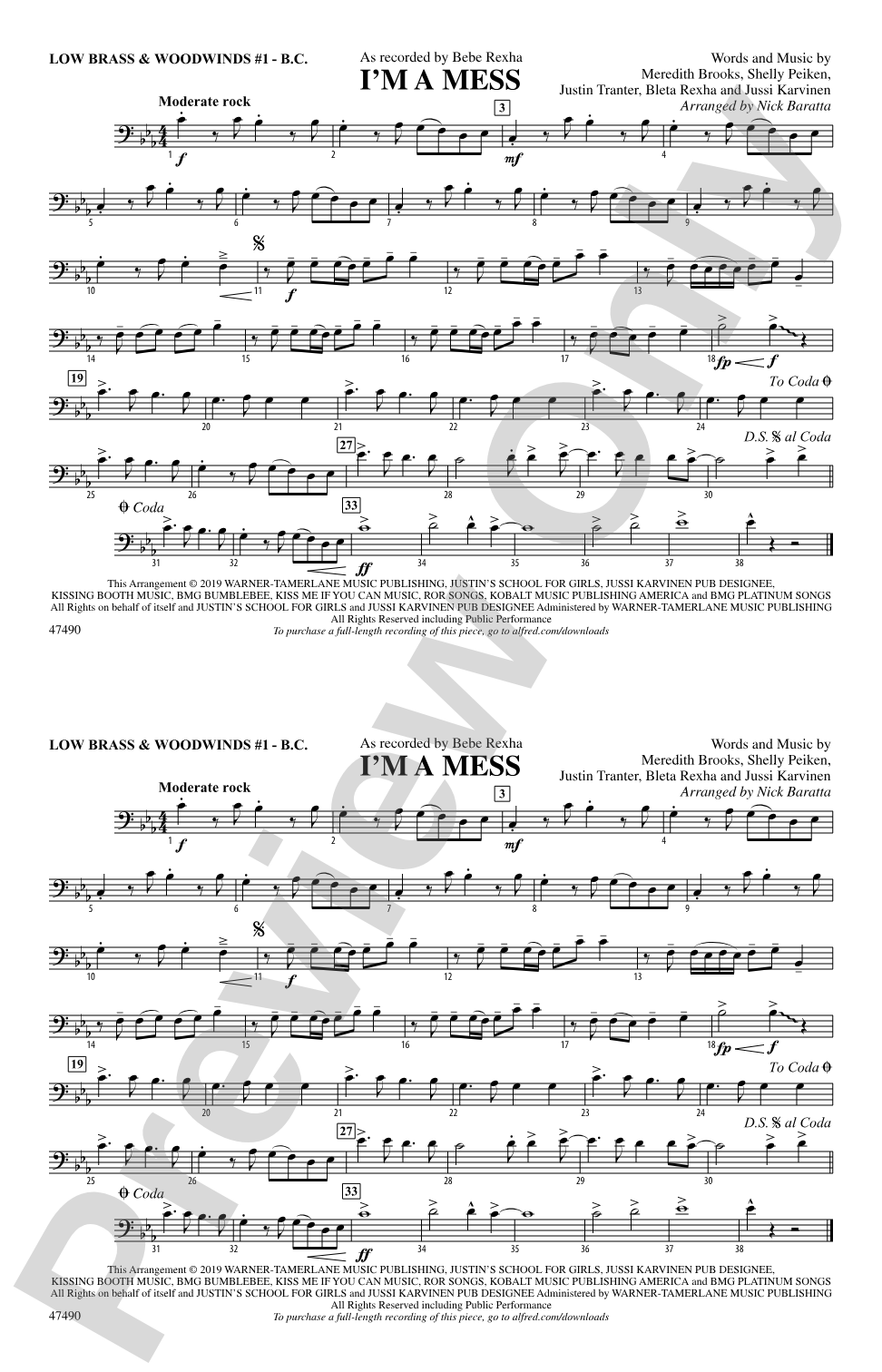 I'm a Mess: Low Brass & Woodwinds #1 - Bass Clef