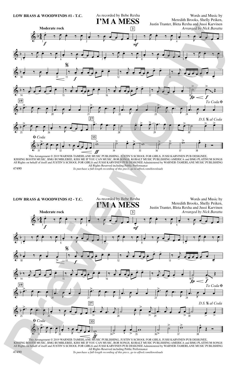I'm a Mess: Low Brass & Woodwinds #1 - Treble Clef