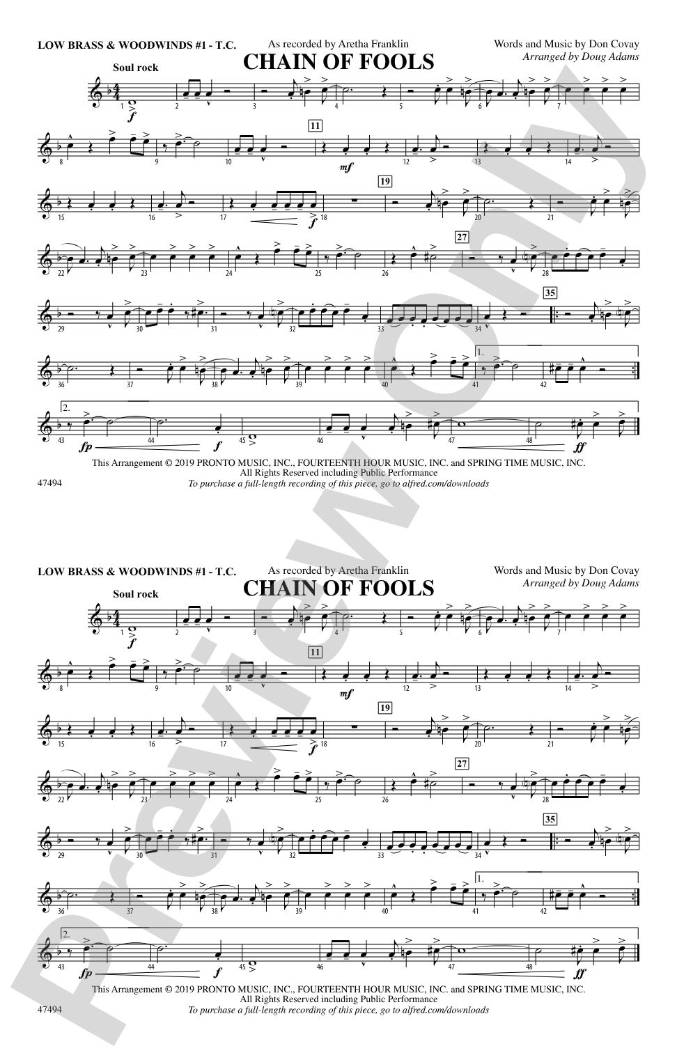 Chain of Fools: Low Brass & Woodwinds #1 - Treble Clef