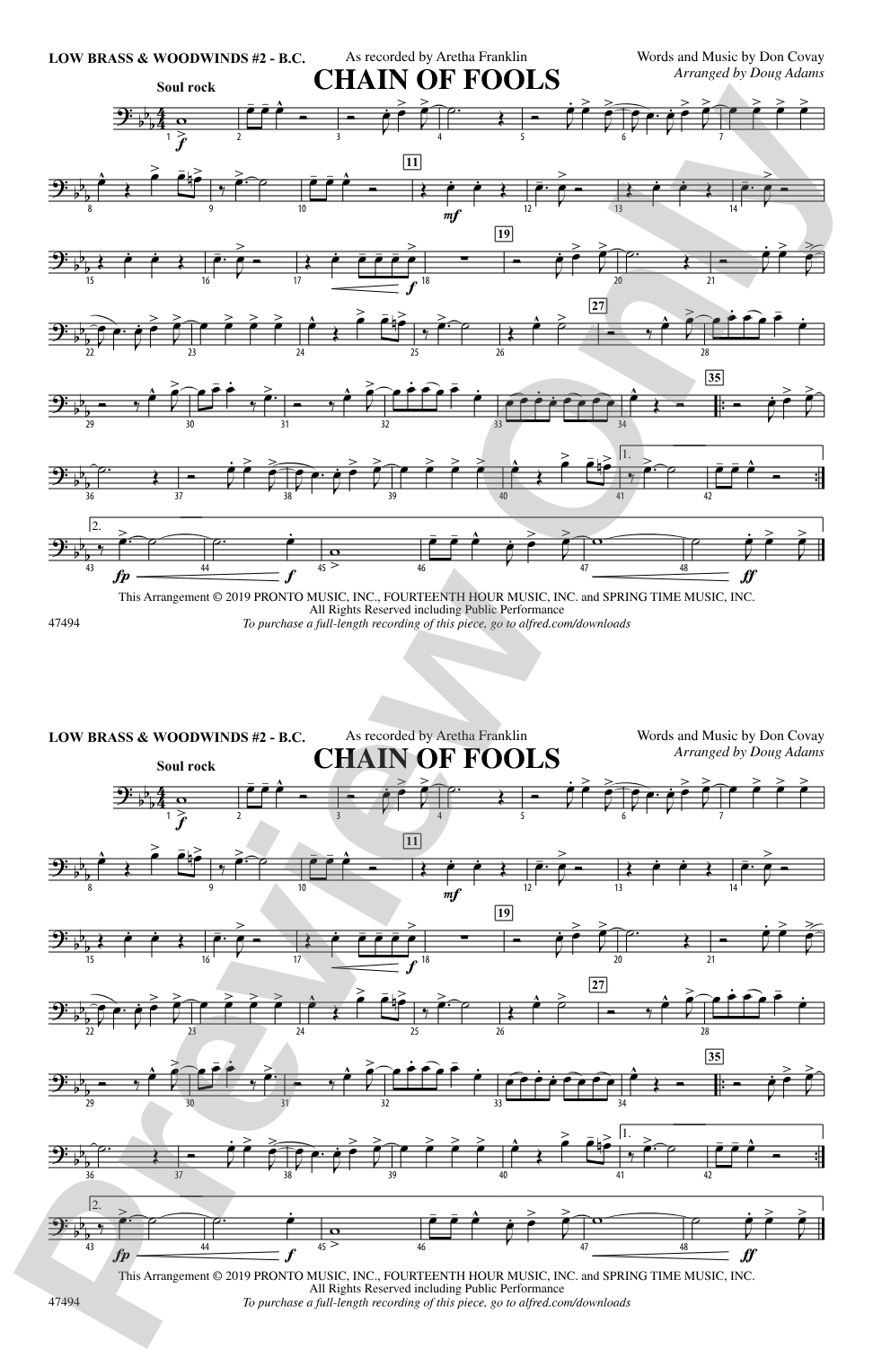Chain of Fools: Low Brass & Woodwinds #2 - Bass Clef