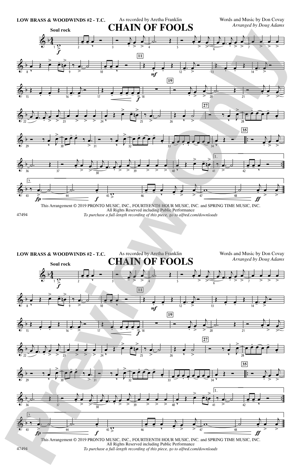 Chain of Fools: Low Brass & Woodwinds #2 - Treble Clef