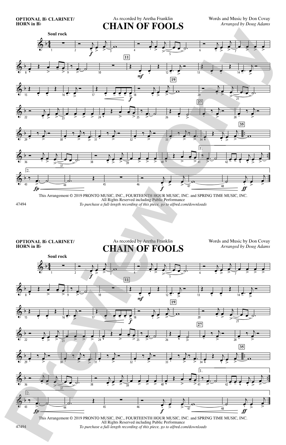 Chain of Fools: Optional Bb Clarinet/Horn in Bb