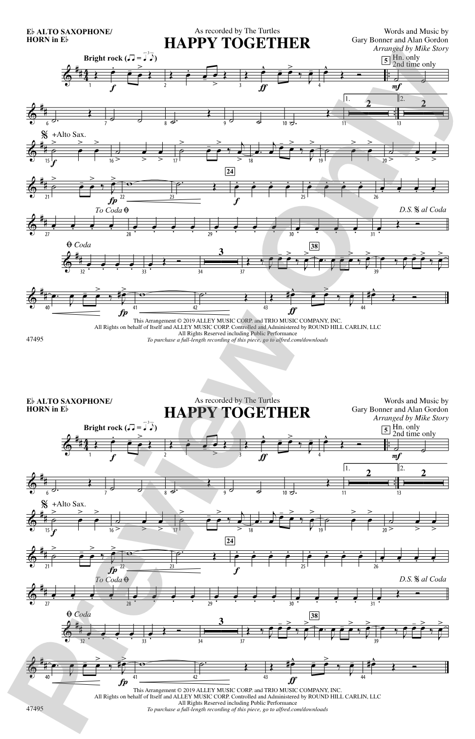 Happy Together: E-flat Alto Saxophone