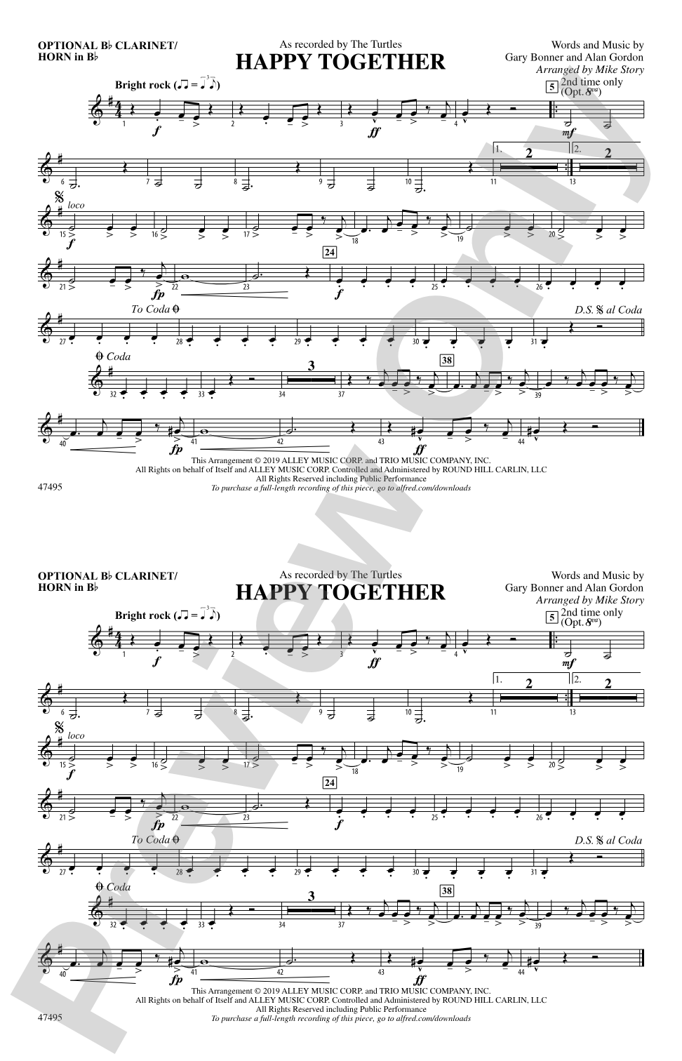 Happy Together: Optional Bb Clarinet/Horn in Bb