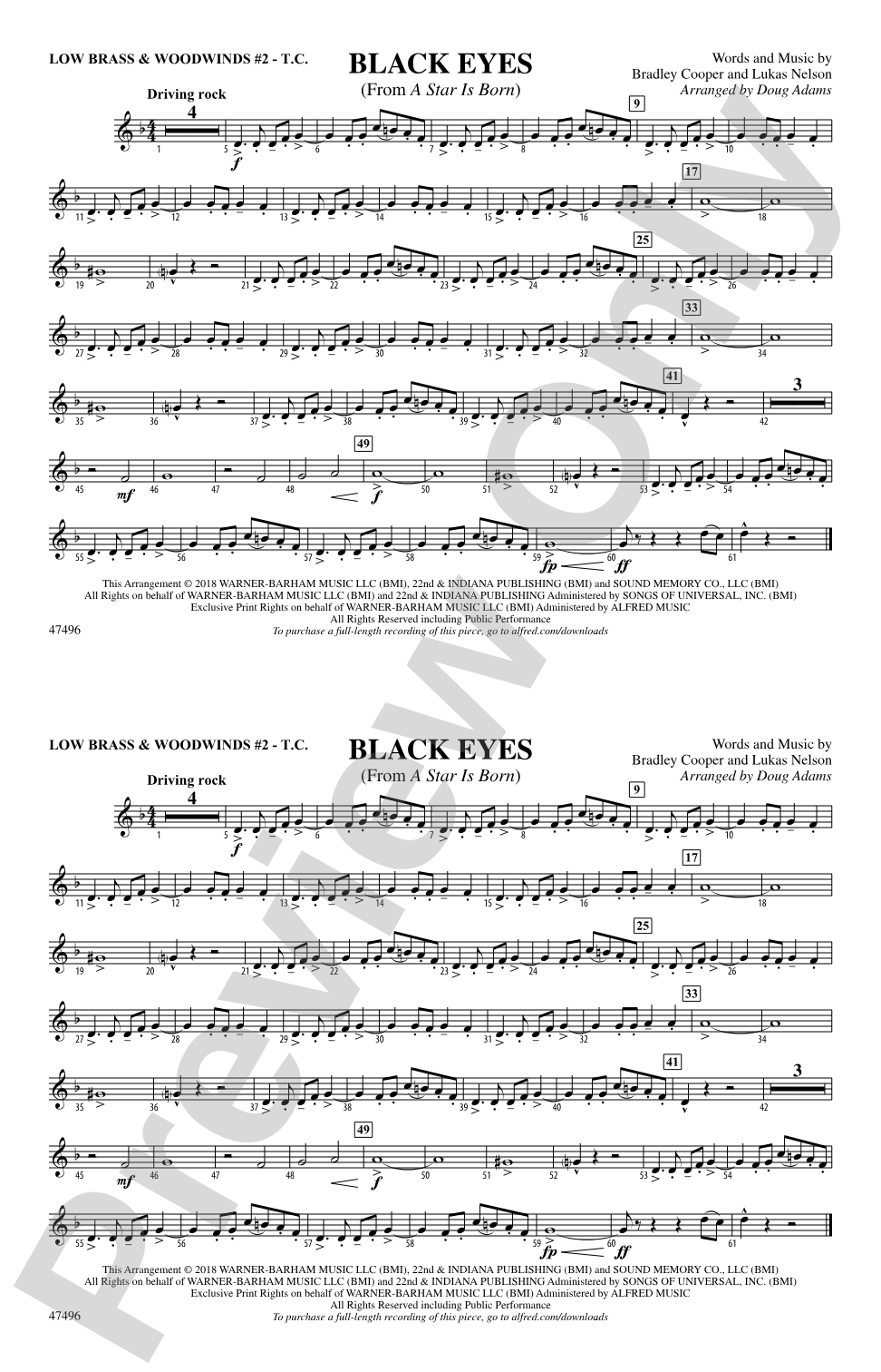 Black Eyes: Low Brass & Woodwinds #2 - Treble Clef