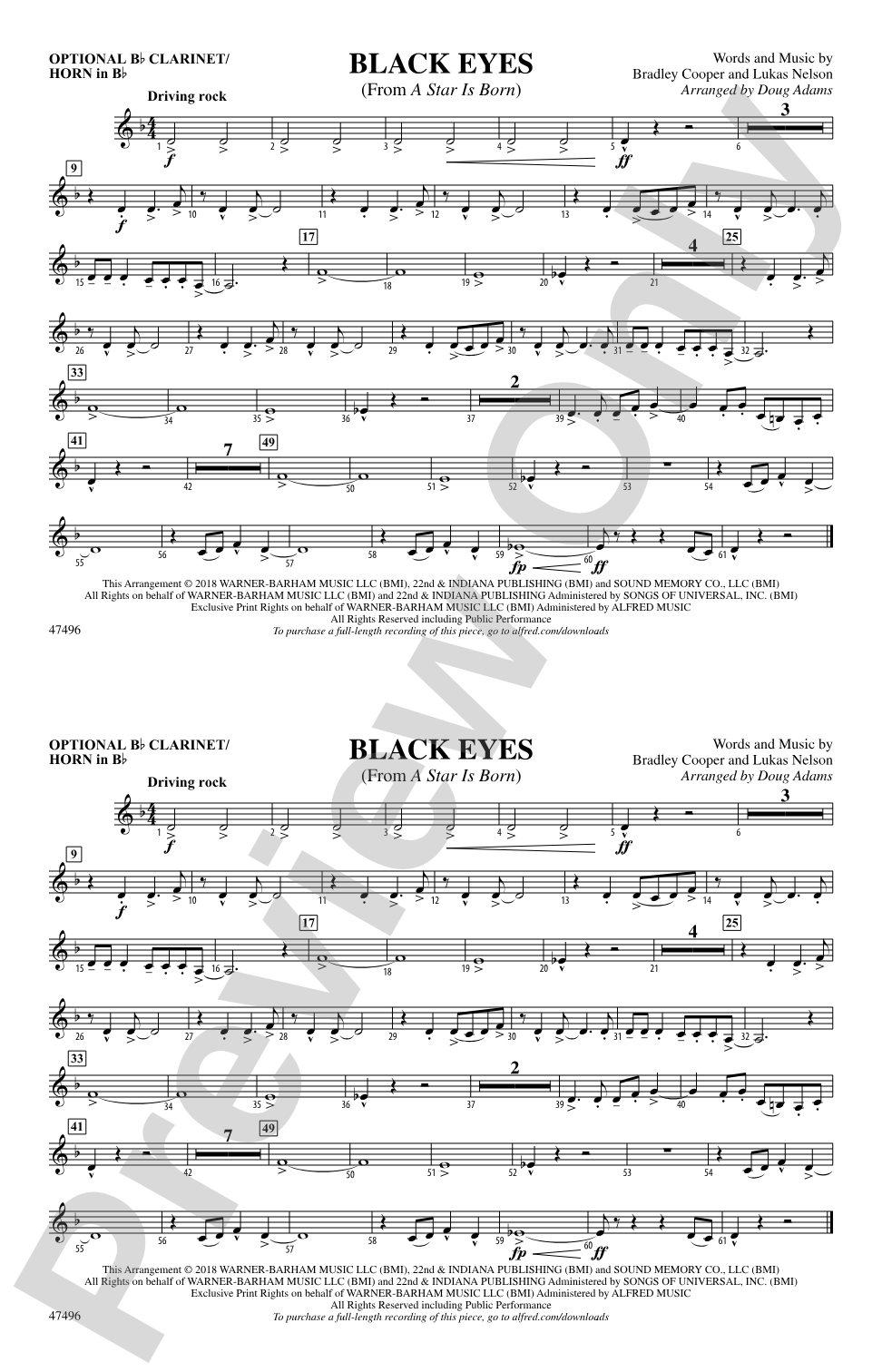 Black Eyes: Optional Bb Clarinet/Horn in Bb