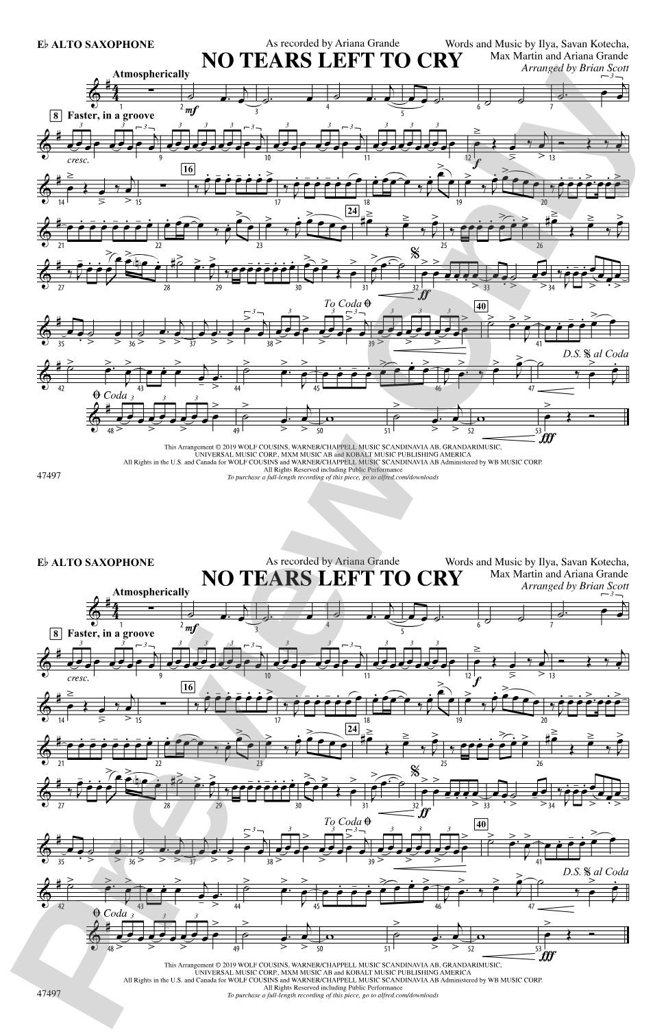 No Tears Left to Cry: E-flat Alto Saxophone