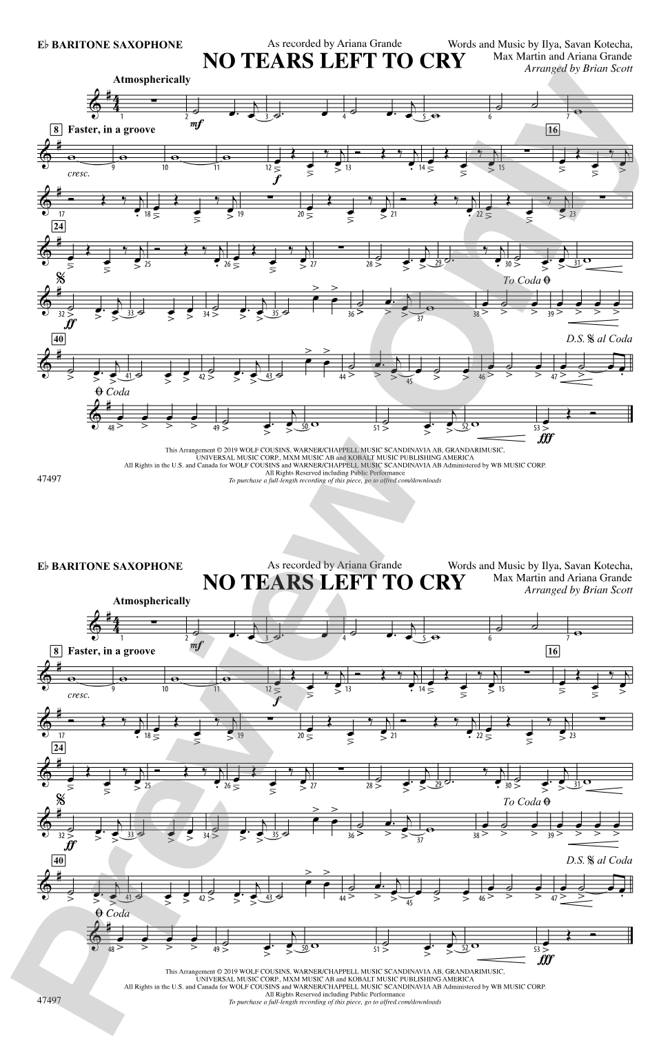 No Tears Left to Cry: E-flat Baritone Saxophone