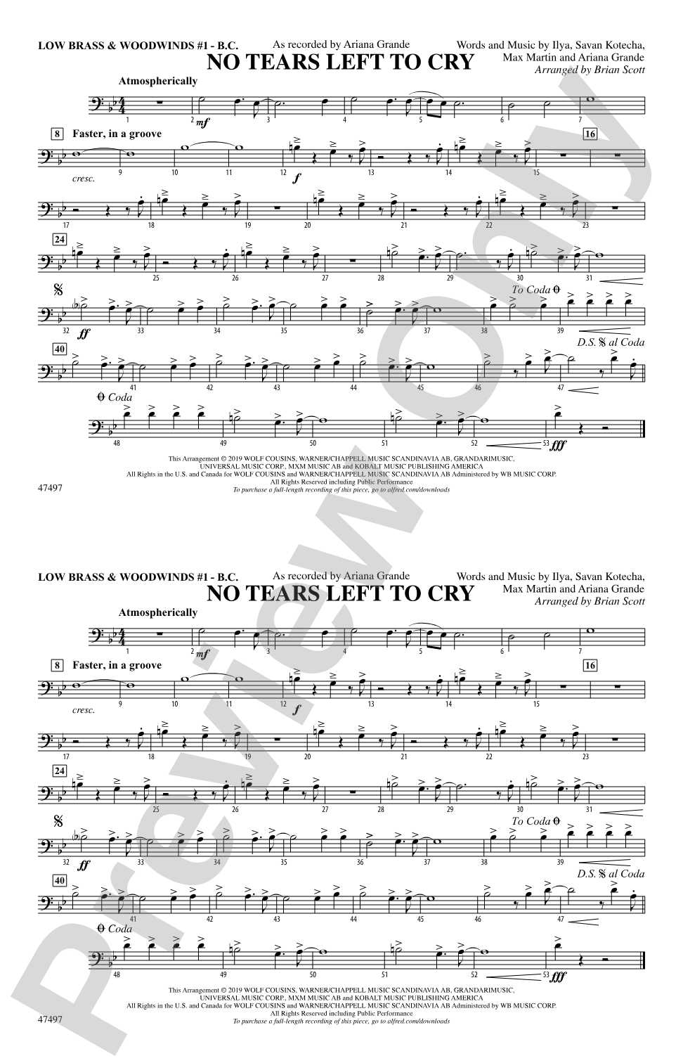 No Tears Left to Cry: Low Brass & Woodwinds #1 - Bass Clef