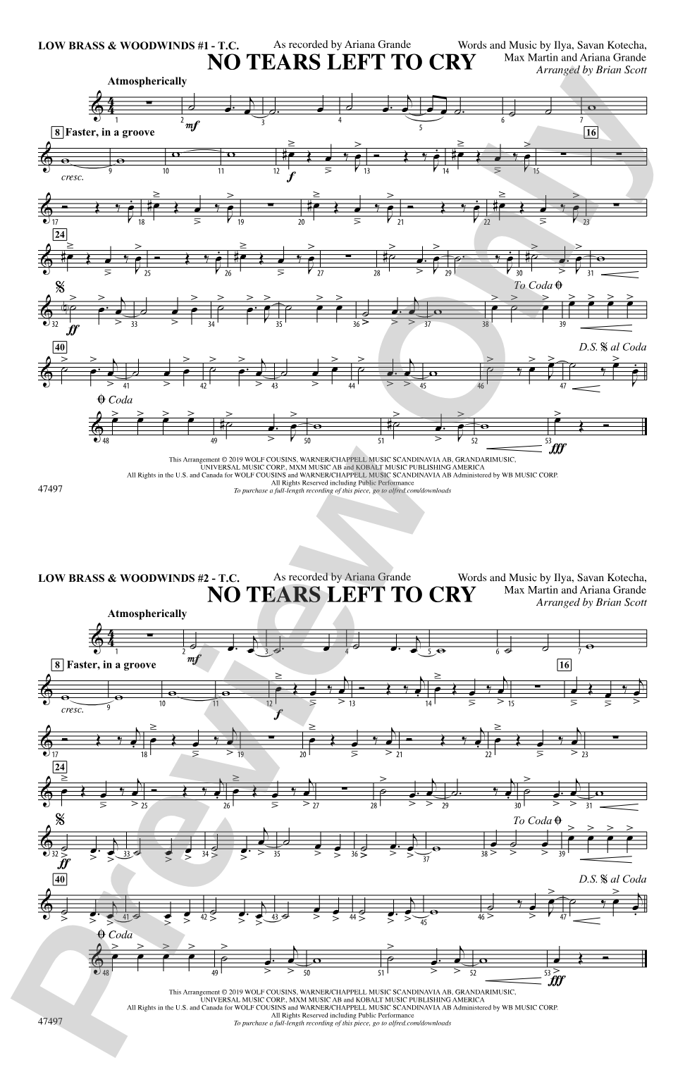 No Tears Left to Cry: Low Brass & Woodwinds #1 - Treble Clef