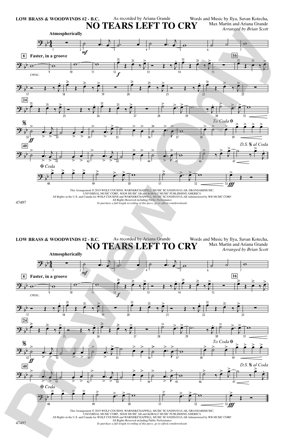 No Tears Left to Cry: Low Brass & Woodwinds #2 - Bass Clef