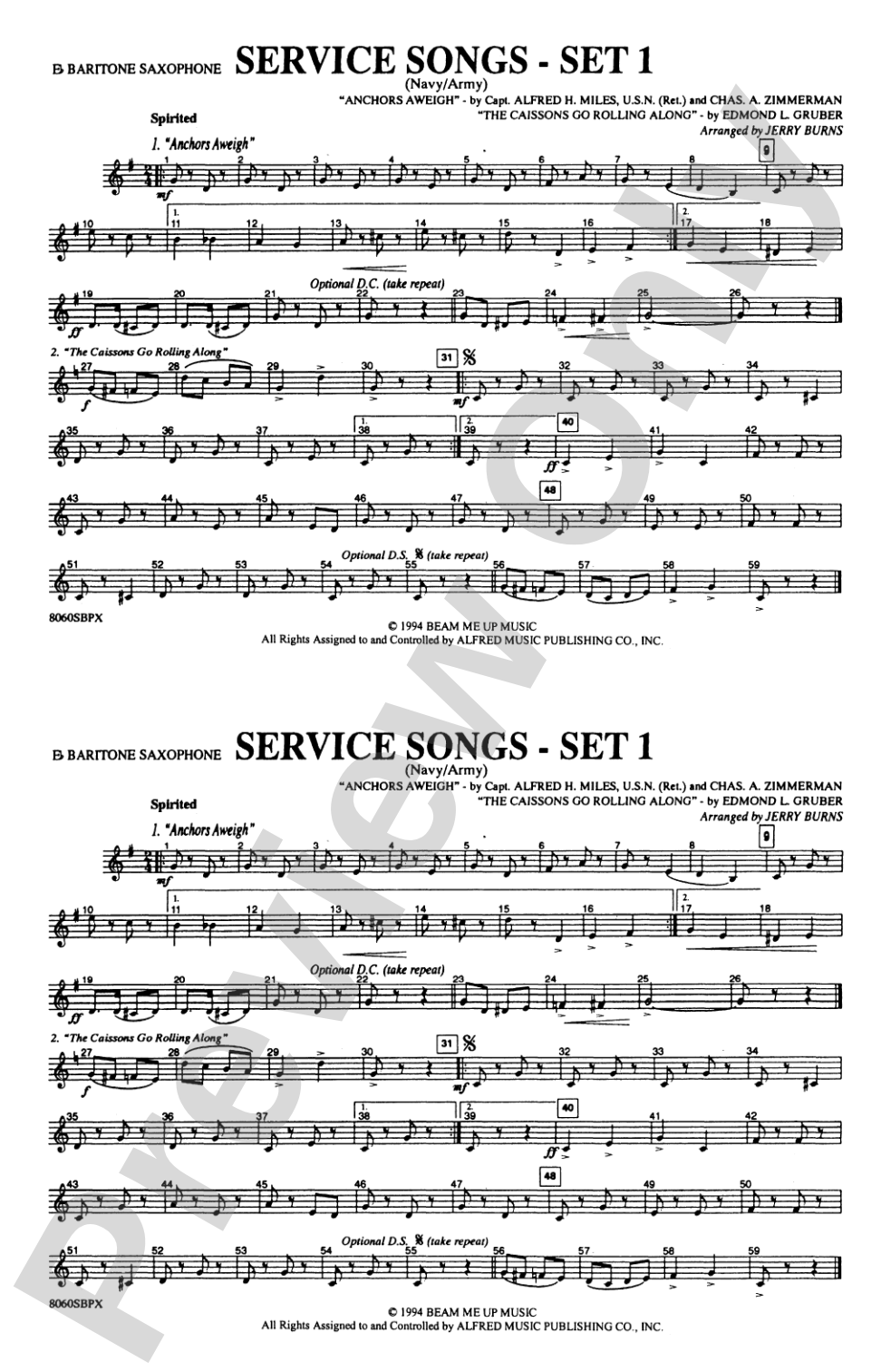 Service Songs - Set 1 (Navy/Army): E-flat Baritone Saxophone