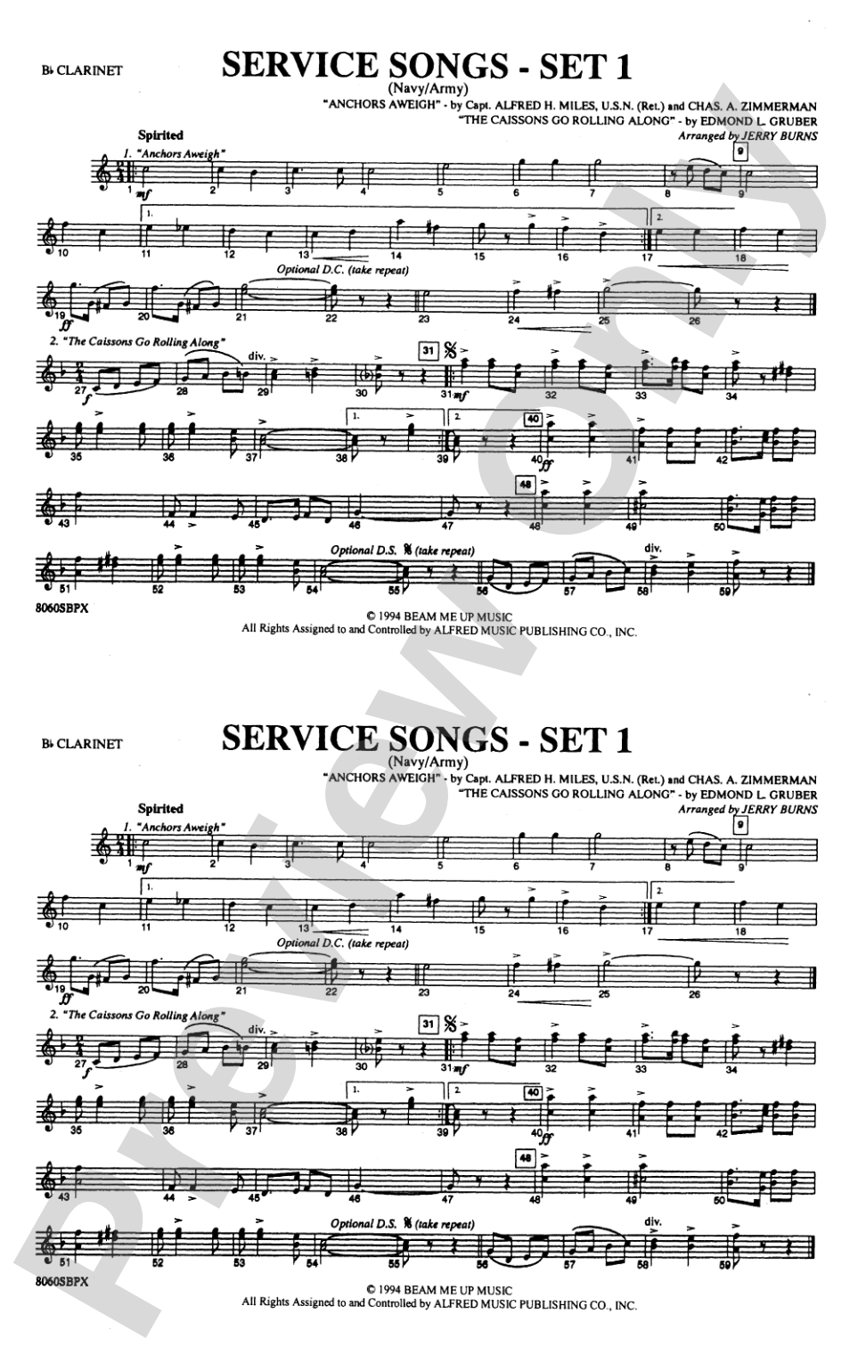 Service Songs - Set 1 (Navy/Army): 1st B-flat Clarinet
