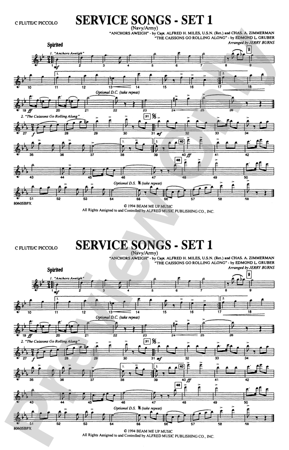 Service Songs - Set 1 (Navy/Army): Flute