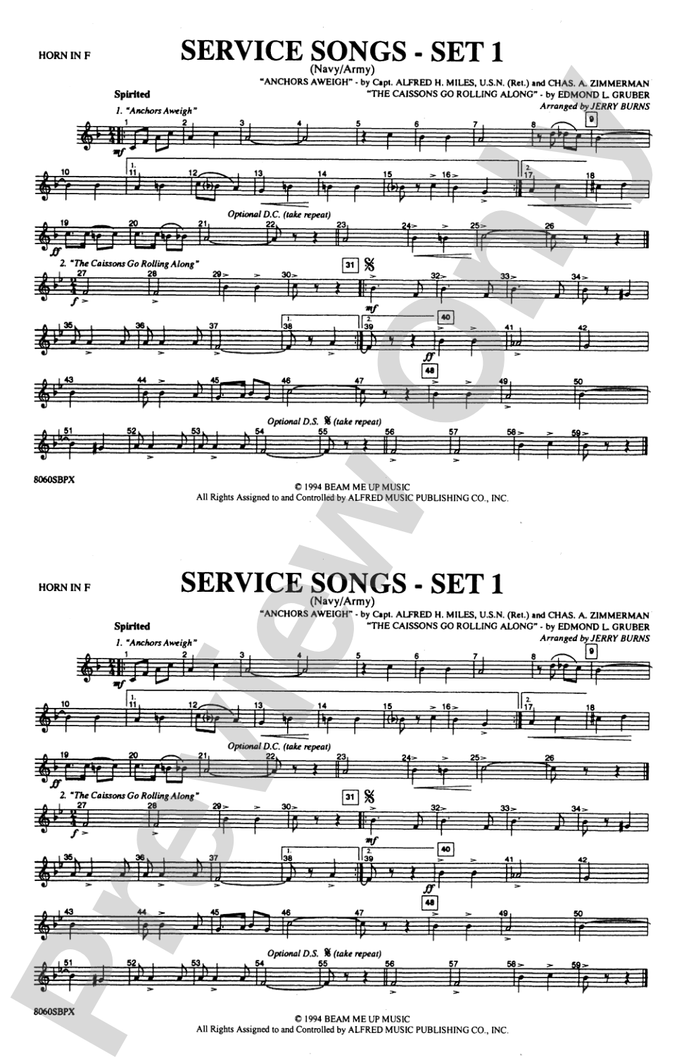 Service Songs - Set 1 (Navy/Army): 1st F Horn