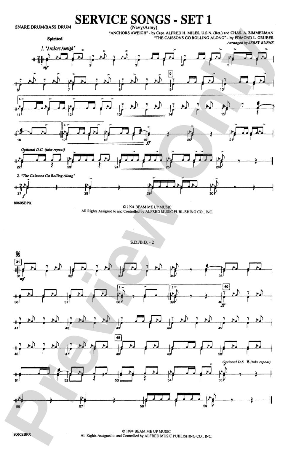 Service Songs - Set 1 (Navy/Army): Snare Drum/Bass Drum