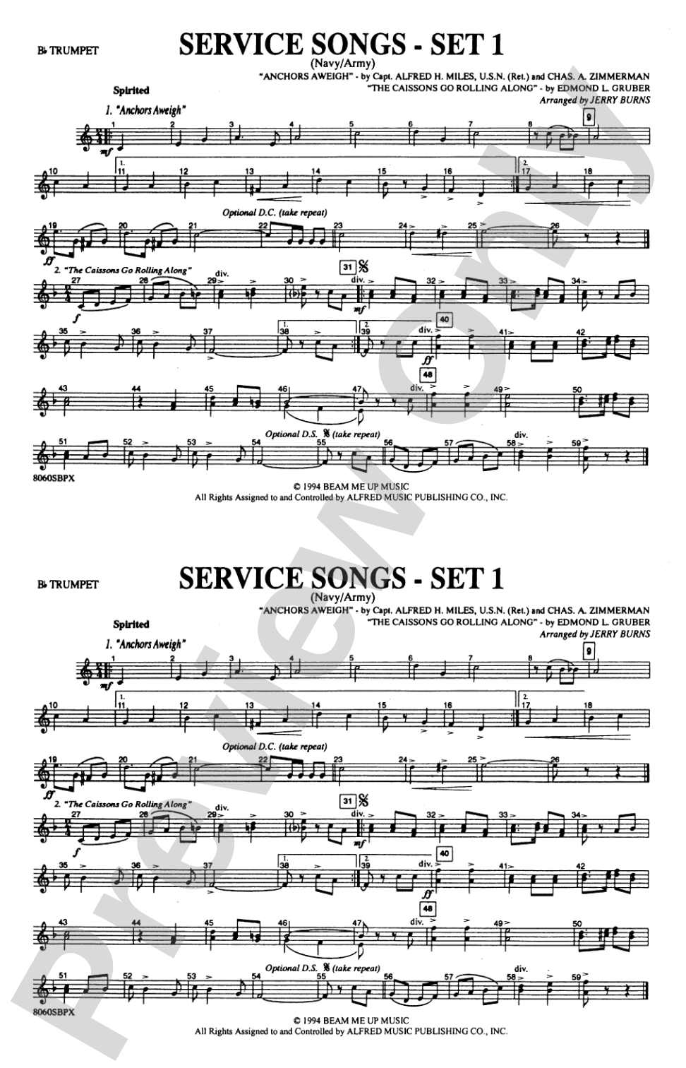 Service Songs - Set 1 (Navy/Army): 1st B-flat Trumpet