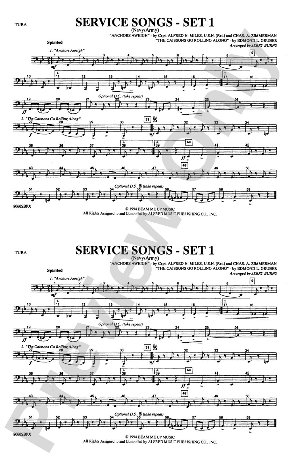 Service Songs - Set 1 (Navy/Army): Tuba