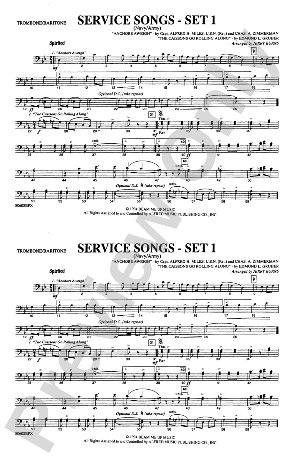 Service Songs - Set 1 (Navy/Army): 1st Trombone