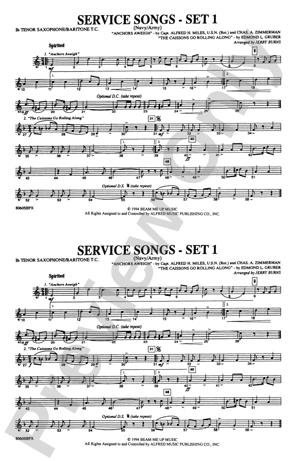 Service Songs - Set 1 (Navy/Army): Bb Tenor Saxophone/Bartione Treble Clef