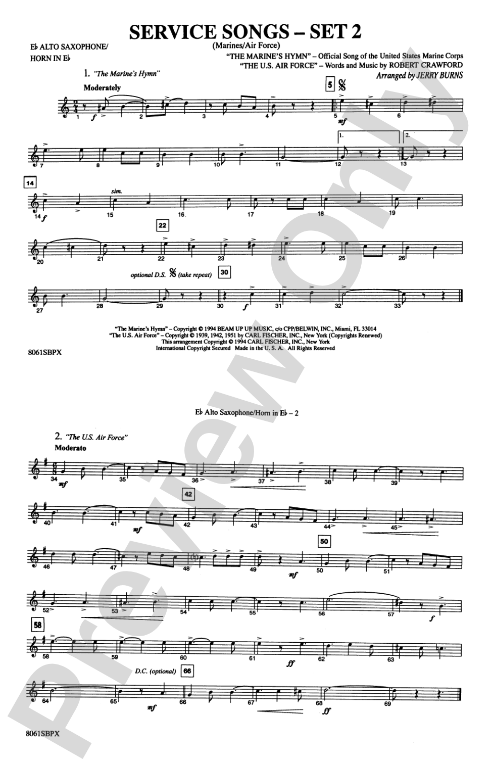 Service Songs - Set 2 (Marines/Air Force): E-flat Alto Saxophone