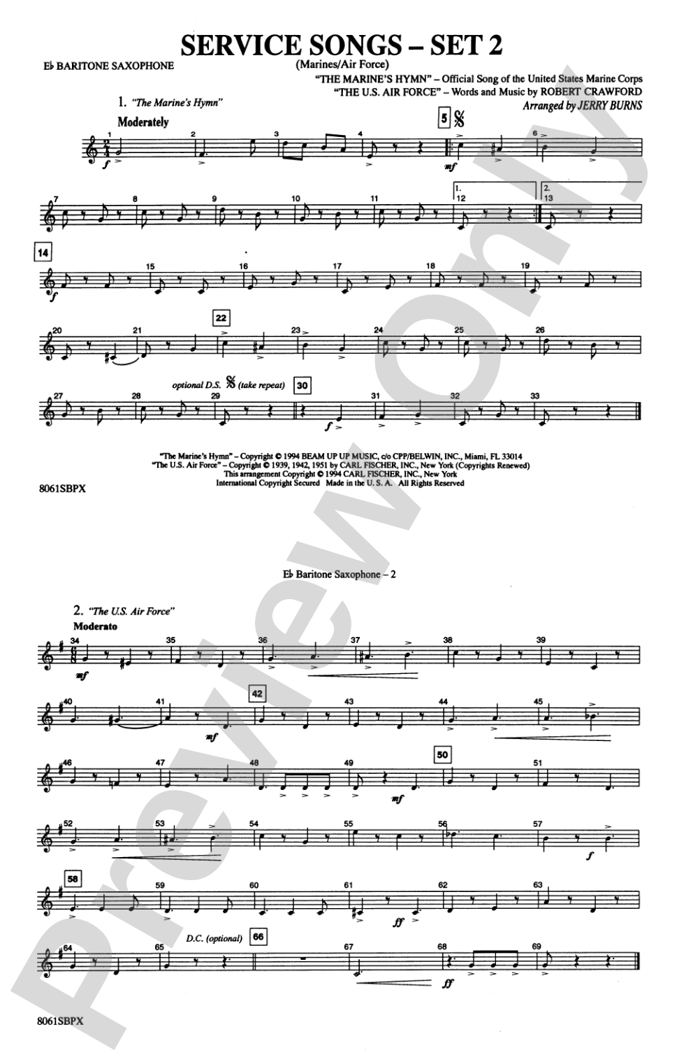 Service Songs - Set 2 (Marines/Air Force): E-flat Baritone Saxophone