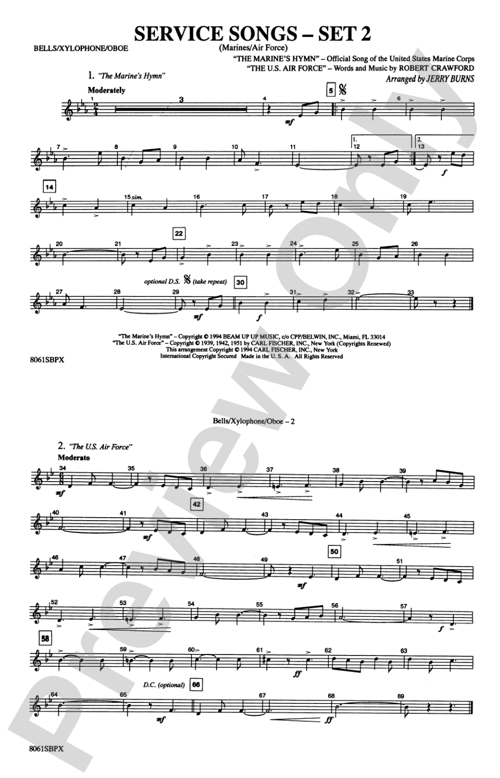 Service Songs - Set 2 (Marines/Air Force): Bells/Xylophone/Oboe
