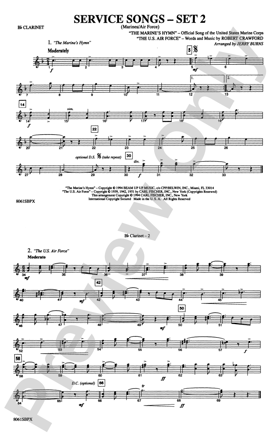 Service Songs - Set 2 (Marines/Air Force): 1st B-flat Clarinet