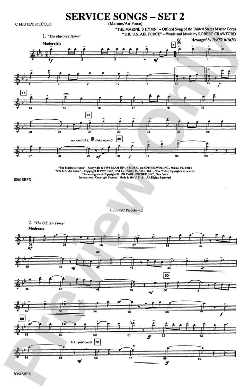 Service Songs - Set 2 (Marines/Air Force): Flute