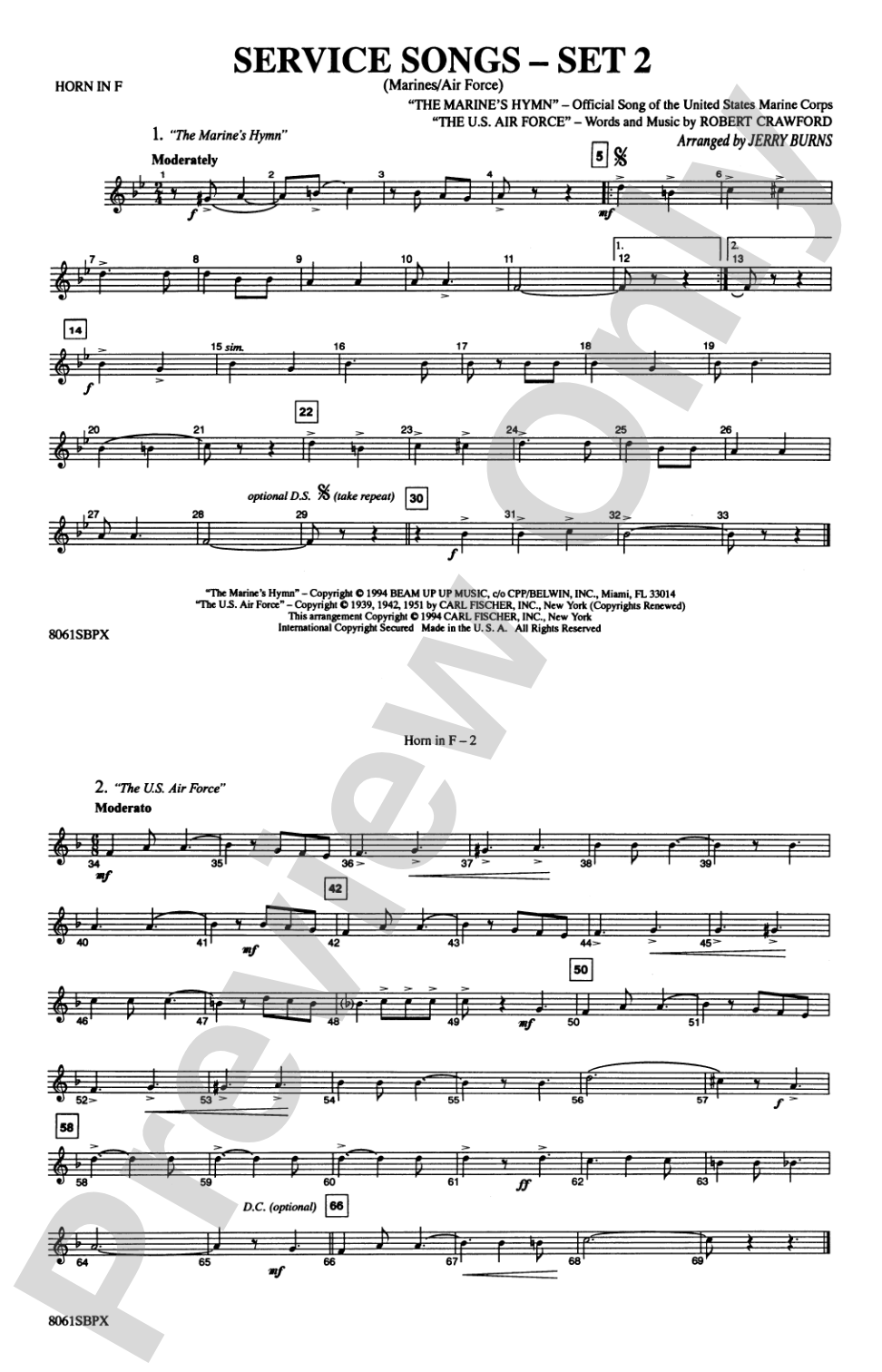 Service Songs - Set 2 (Marines/Air Force): 1st F Horn