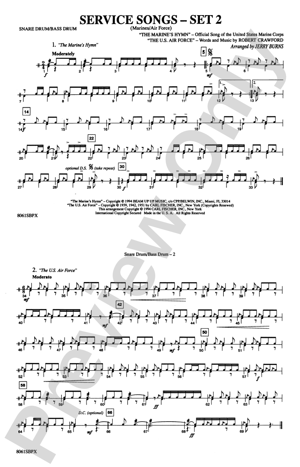 Service Songs - Set 2 (Marines/Air Force): Snare Drum/Bass Drum