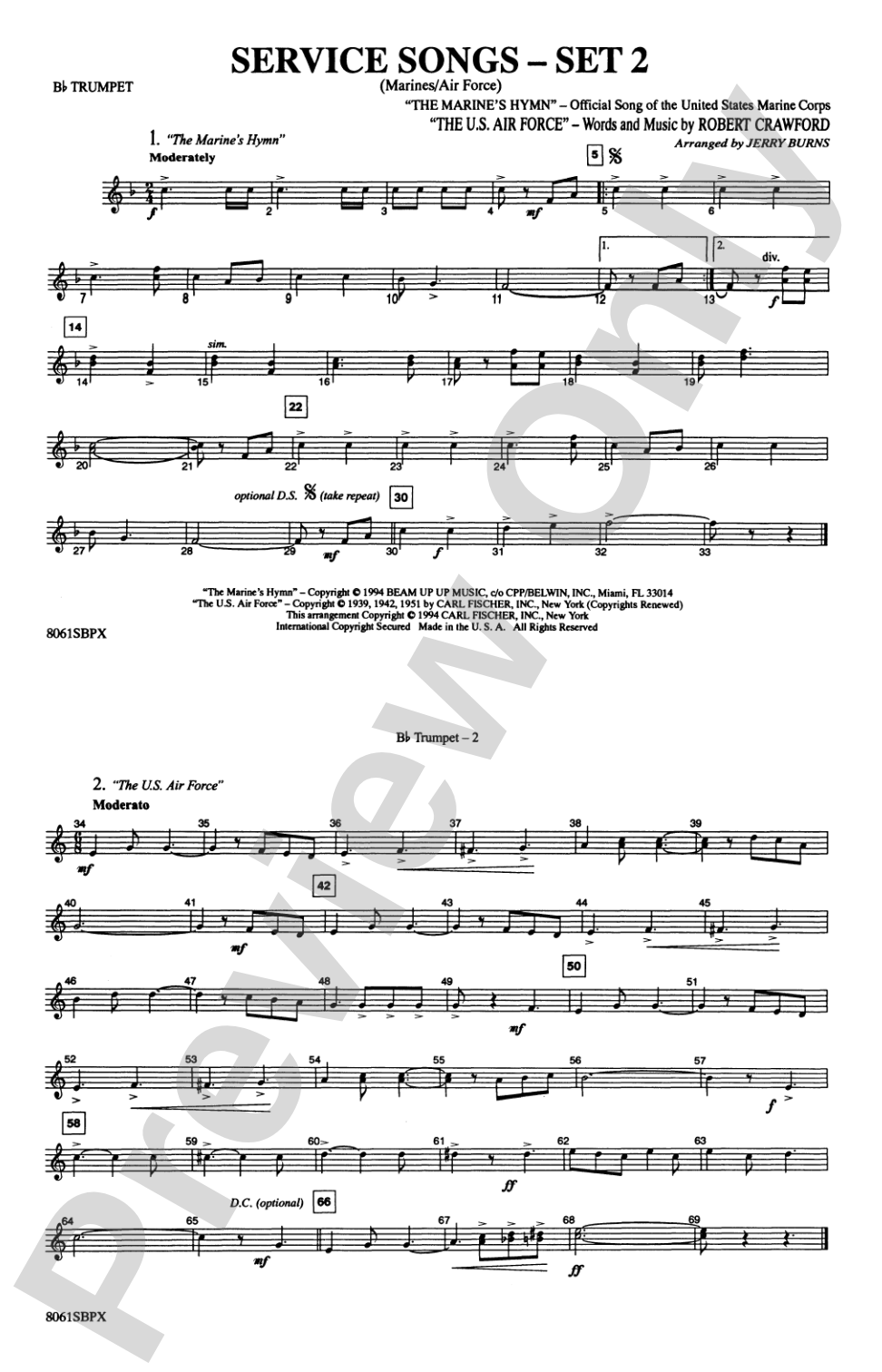 Service Songs - Set 2 (Marines/Air Force): 1st B-flat Trumpet