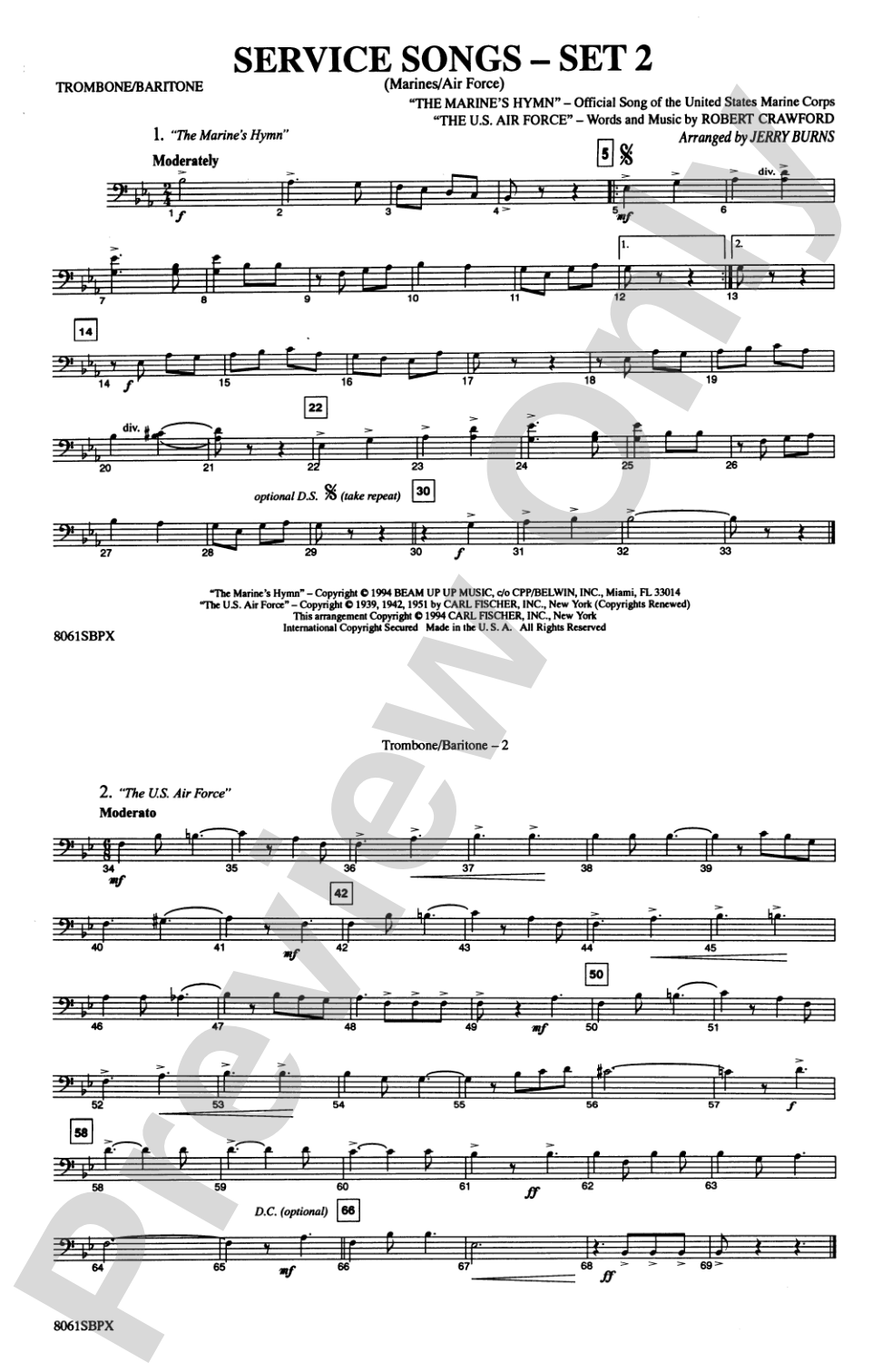 Service Songs - Set 2 (Marines/Air Force): 1st Trombone