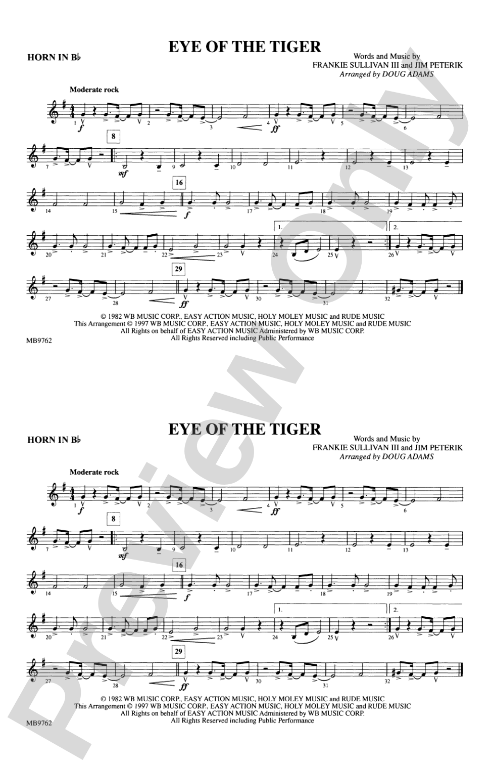Eye of the Tiger: Horn in B flat
