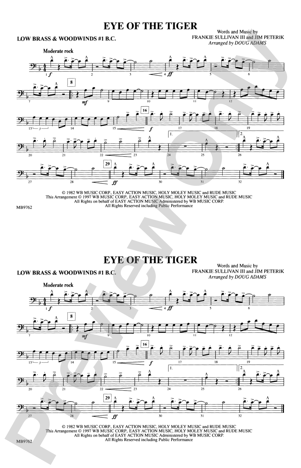 Eye of the Tiger: Low Brass & Woodwinds #1 - Bass Clef