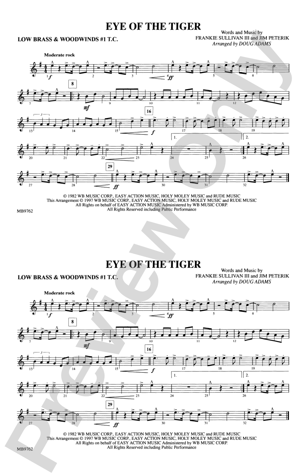 Eye of the Tiger: Low Brass & Woodwinds #1 - Treble Clef