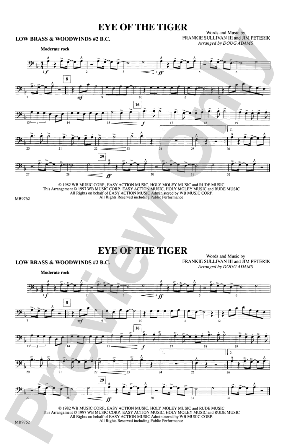 Eye of the Tiger: Low Brass & Woodwinds #2 - Bass Clef