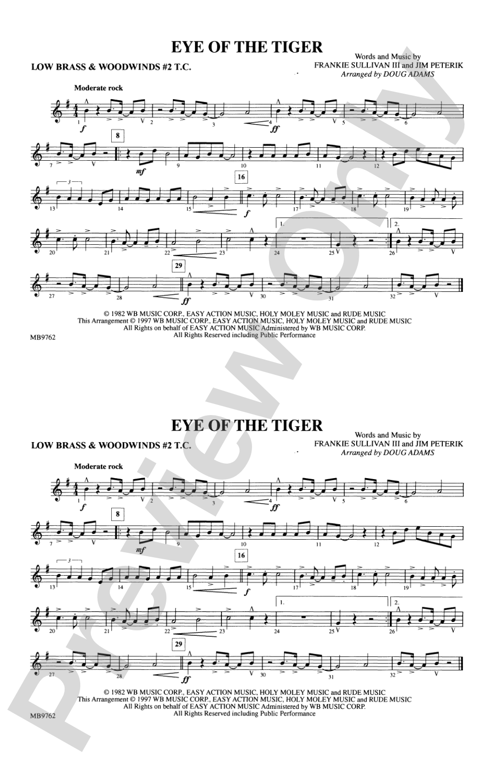 Eye of the Tiger: Low Brass & Woodwinds #2 - Treble Clef
