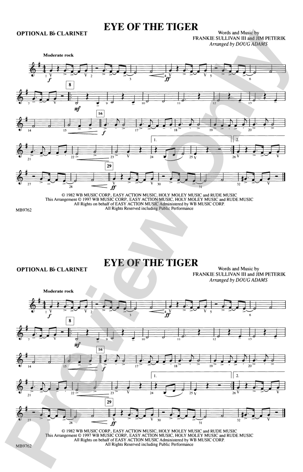 Eye of the Tiger: Optional Bb Clarinet/Horn in Bb