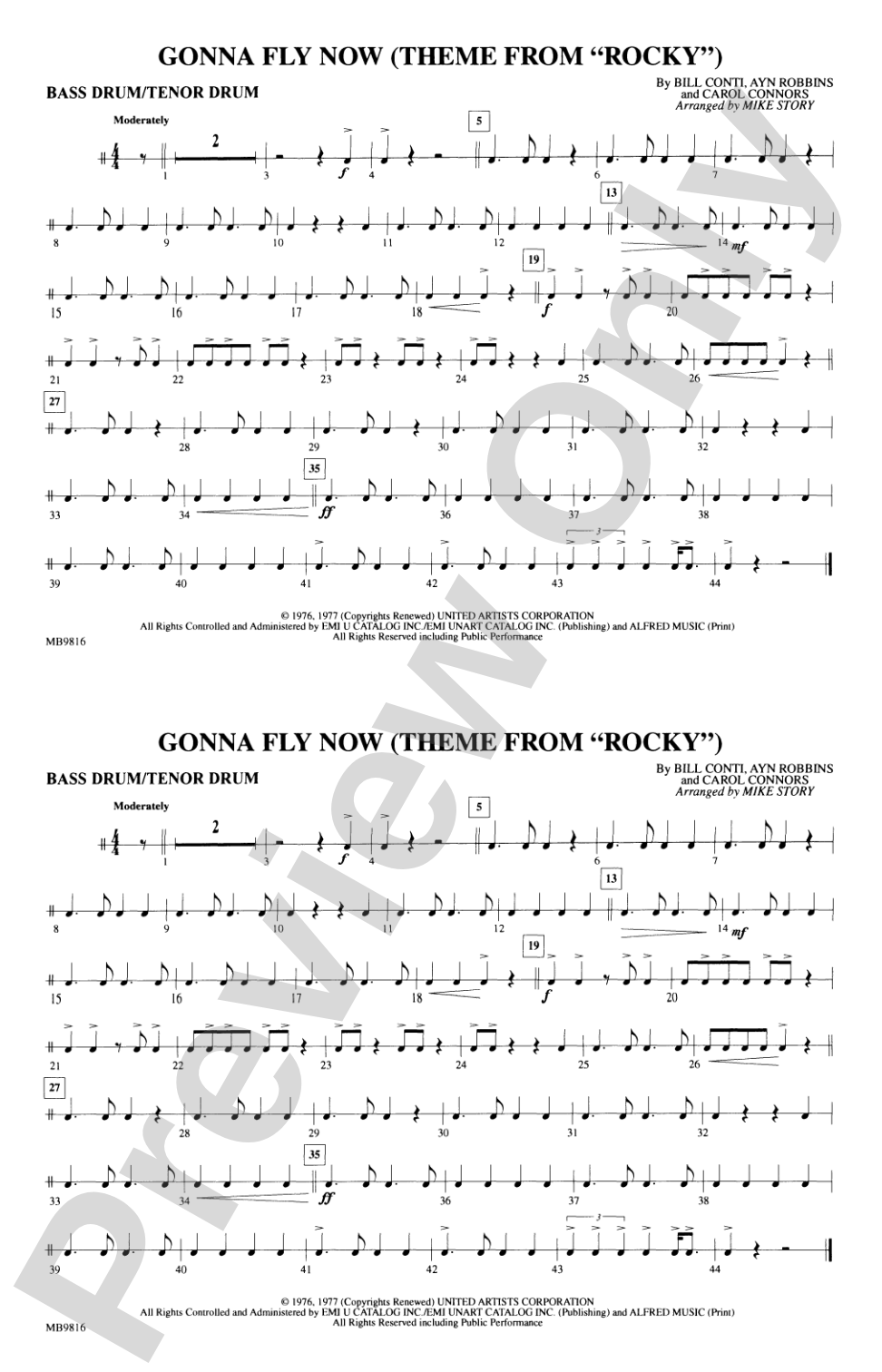 Gonna Fly Now (Theme from Rocky): Bass Drum/Tenor Drum