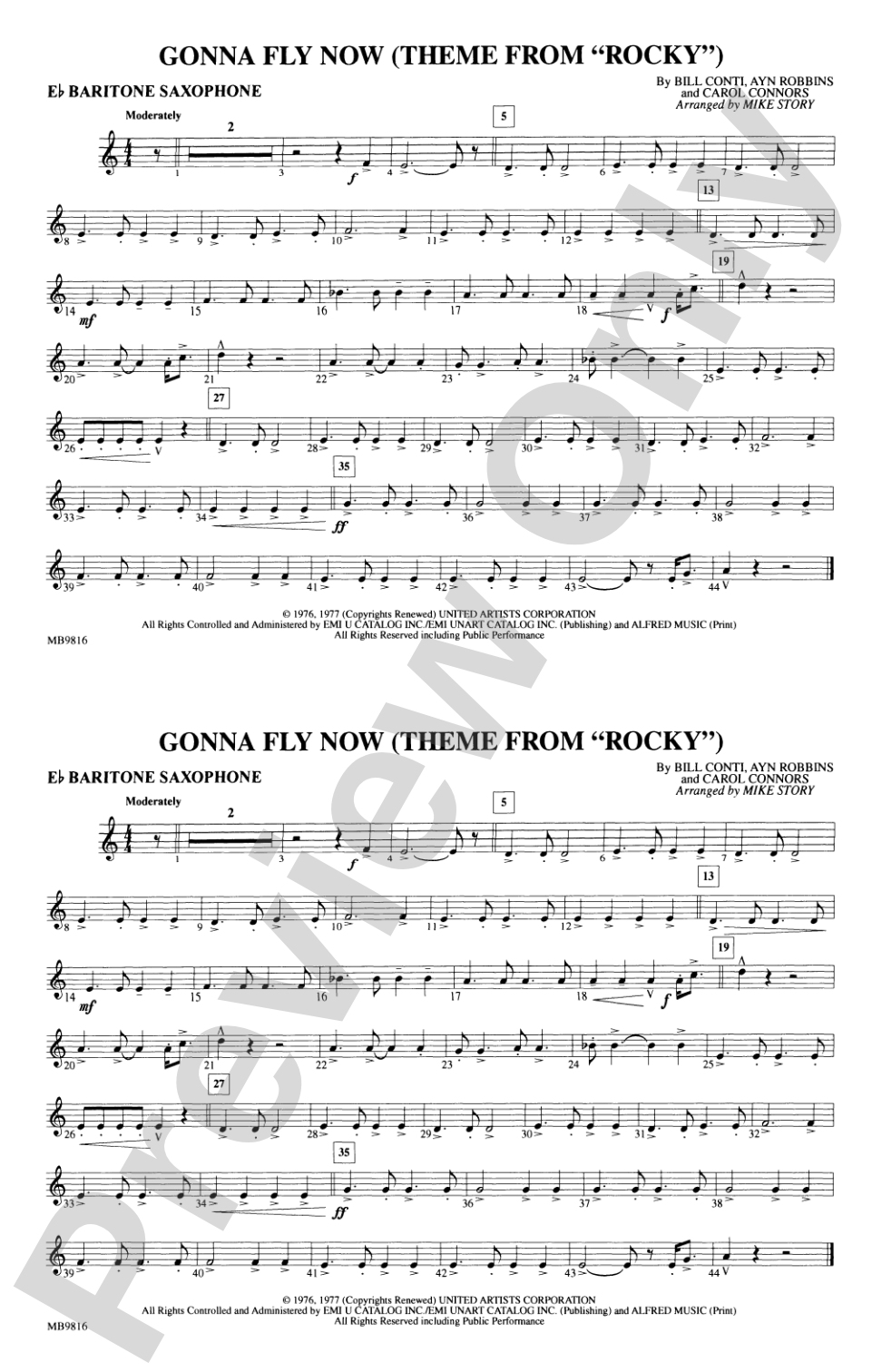 Gonna Fly Now (Theme from Rocky): E-flat Baritone Saxophone